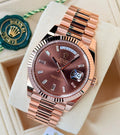 Rolex Day Date 40 Rose Gold Chocolate Baguette Diamonds Dial 2023