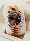 Rolex Day Date 40 Rose Gold Chocolate Baguette Diamonds Dial 2023