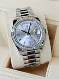 Rolex Day-Date 40 White Gold Silver Baguette Dial, Diamonds Bezel 2023