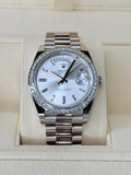 Rolex Day-Date 40 White Gold Silver Baguette Dial, Diamonds Bezel 2023