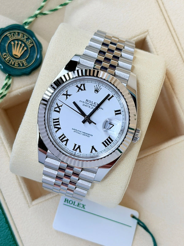 Rolex Datejust 41 White Roman Fluted Jubilee 2025