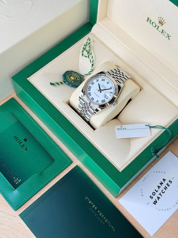 Rolex Datejust 41 White Roman Fluted Jubilee 2025