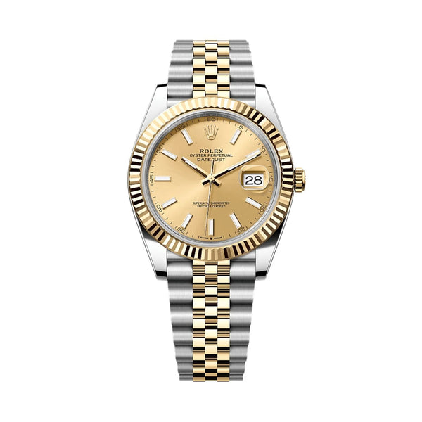 Rolex Datejust 41 Oystersteel and yellow gold with champagne dial, fluted bezel, & jubilee bracelet