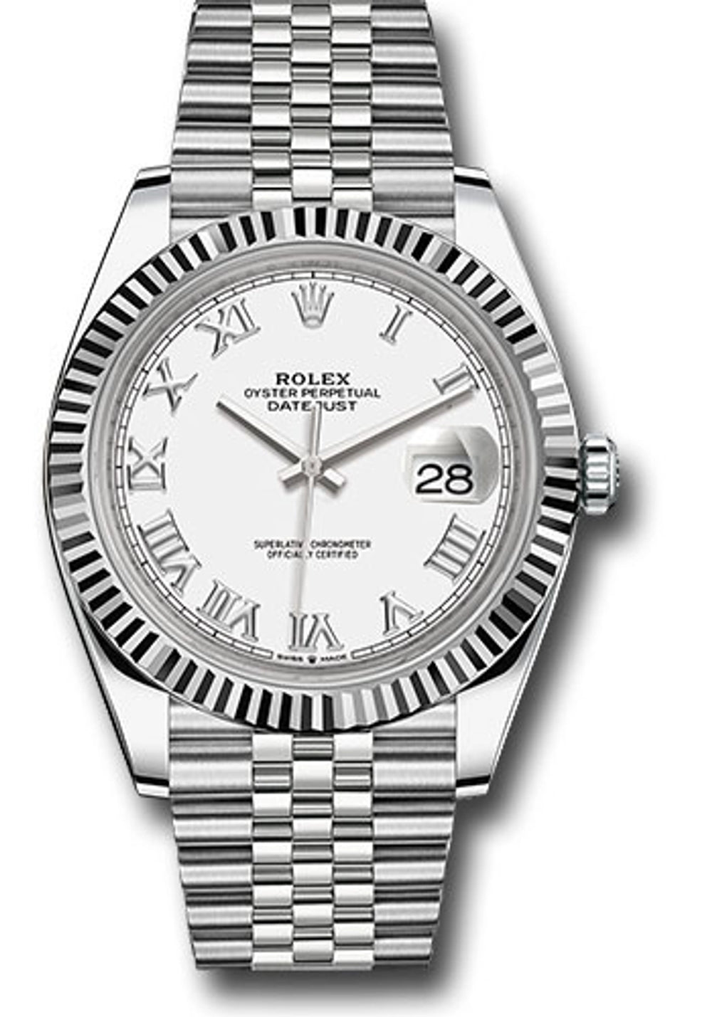 Rolex Datejust 41 White Roman Fluted Jubilee 2025