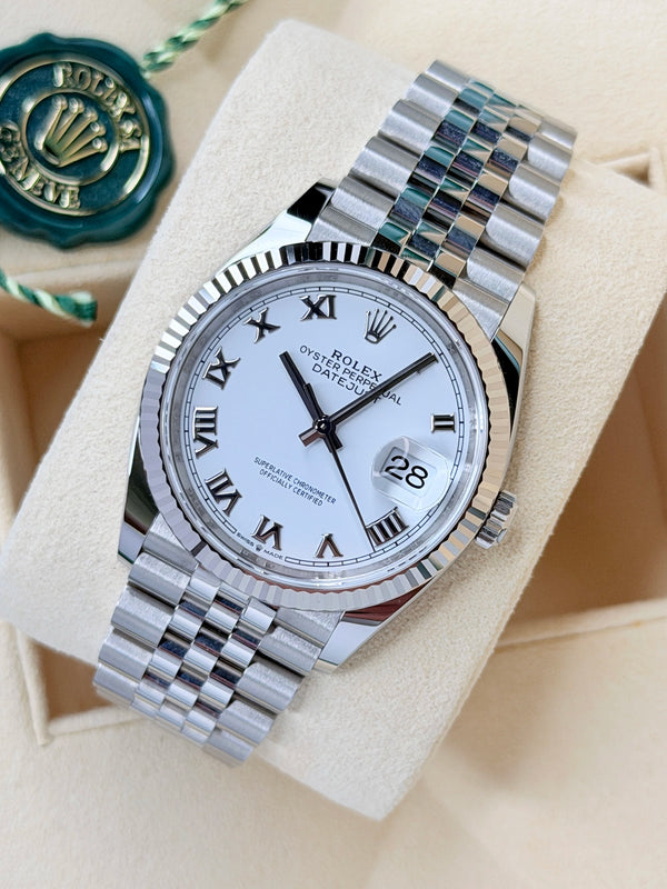 Rolex Datejust 36 White Roman Fluted Jubilee 2019